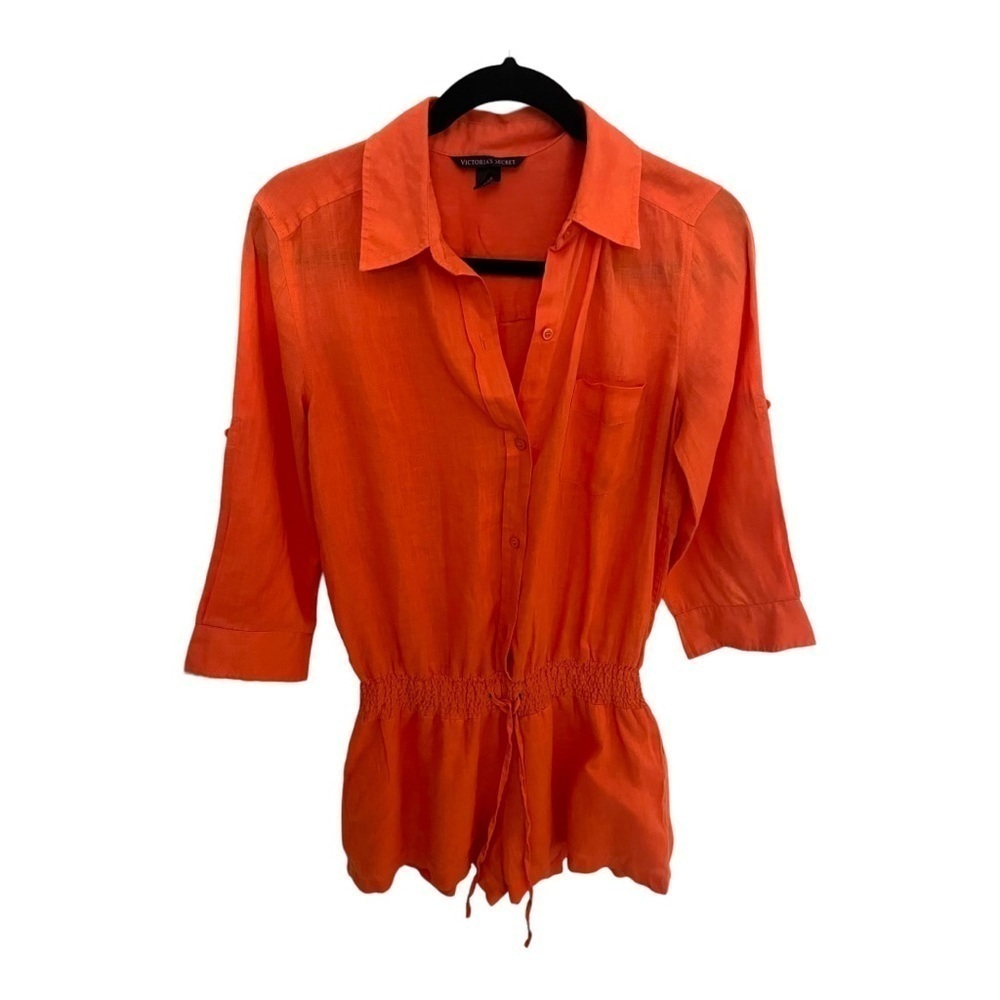 Victoria's Secret Linen Coral Romper Size 2 - Picture 2 of 7